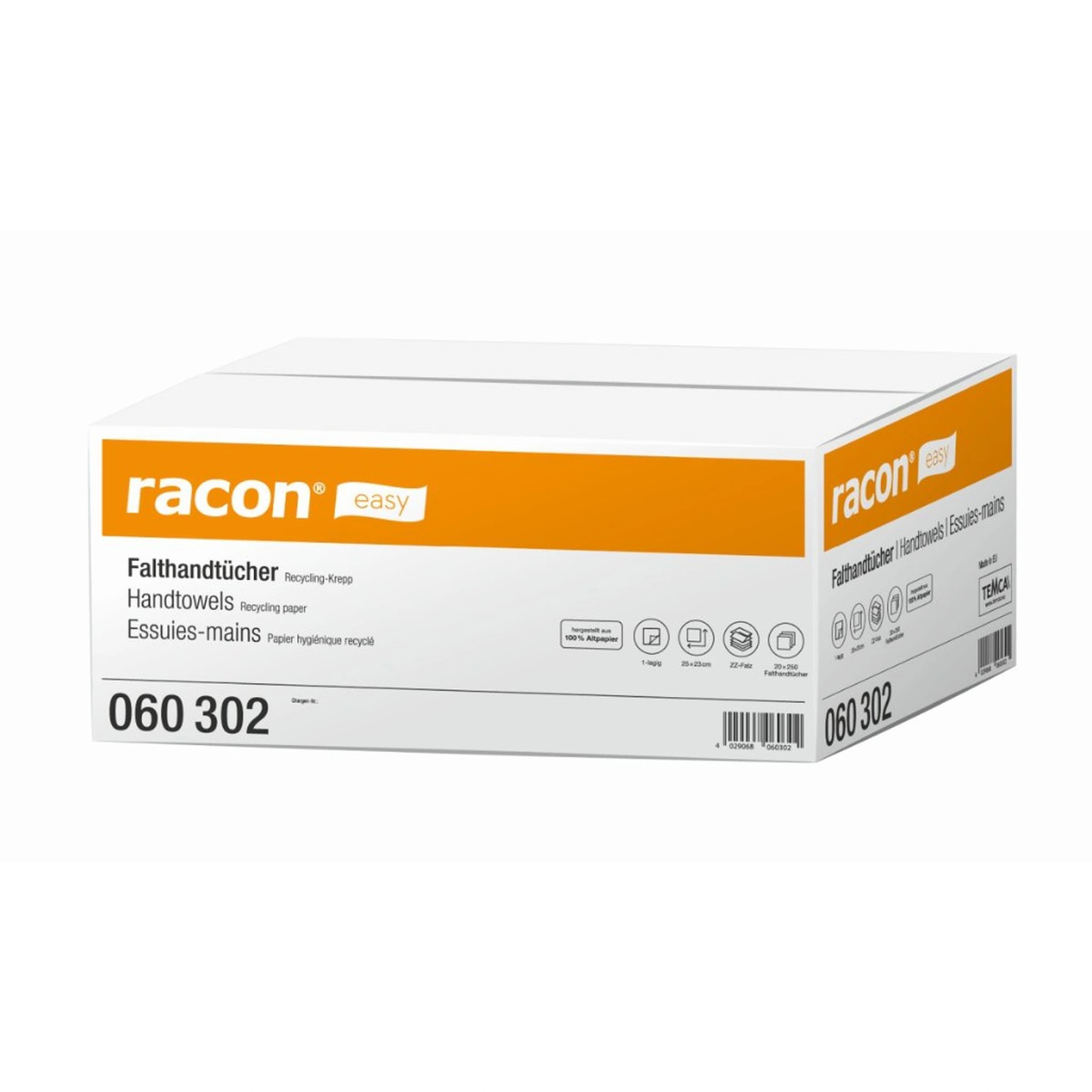 Falthandtücher Racon Easy 1-lagig, Recycling natur